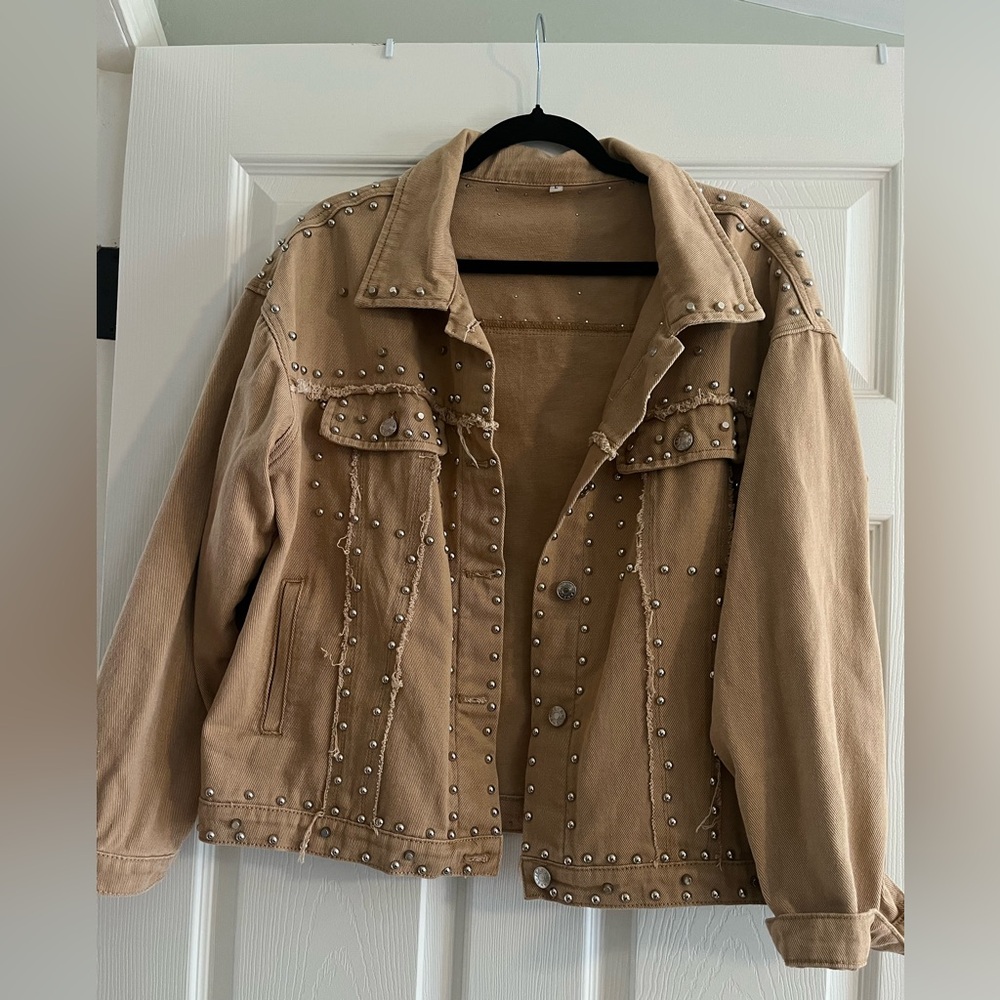 Tan studded denim jacket